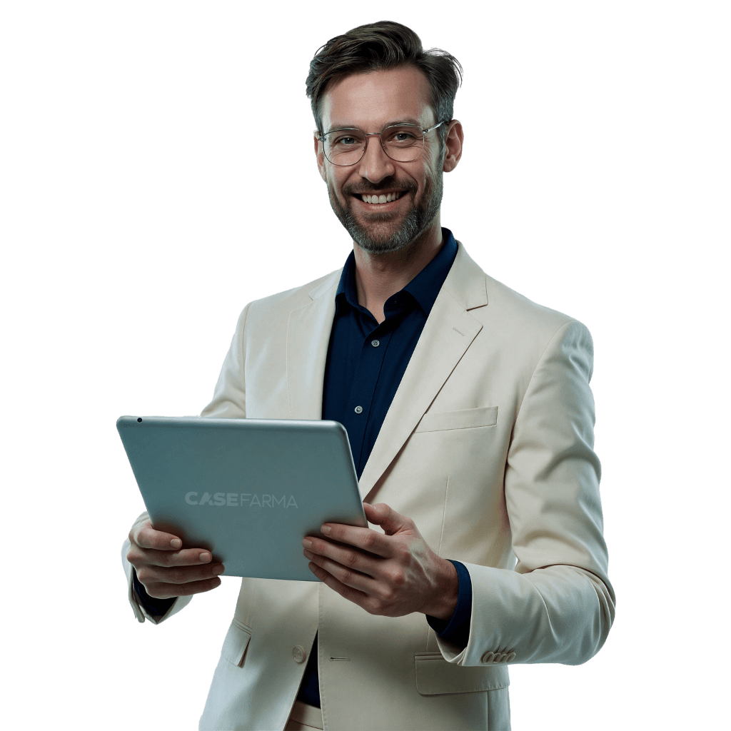 Especialista CASE FARMA com tablet
